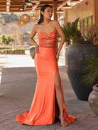 Telah | Glitter Mermaid Yellow Sweetheart Cut - out Long Prom Dress with Beading - KissProm