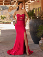 Telah | Glitter Mermaid Yellow Sweetheart Cut - out Long Prom Dress with Beading - KissProm