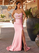 Telah | Glitter Mermaid Yellow Sweetheart Cut - out Long Prom Dress with Beading - KissProm