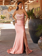 Telah | Glitter Mermaid Yellow Sweetheart Cut - out Long Prom Dress with Beading - KissProm