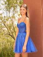 Thais | A Line Spaghetti Straps Royal Blue Corset Homecoming Dress with Appliques - KissProm