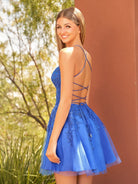 Thais | A Line Spaghetti Straps Royal Blue Corset Homecoming Dress with Appliques - KissProm