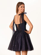 Jessalyn | Tie Shoulder White Spraying A - Line Short Party Dress - KissProm