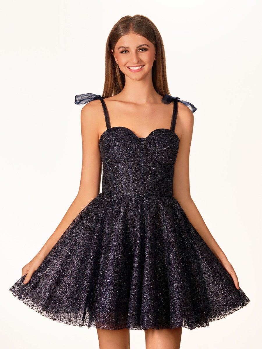Jessalyn | Tie Shoulder White Spraying A - Line Short Party Dress - KissProm