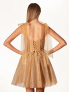 Jessalyn | A - Line Tie Shoulder Ivory Spraying Short Party Dress - KissProm