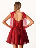 Jessalyn | A - Line Tie Shoulder Ivory Spraying Short Party Dress - KissProm