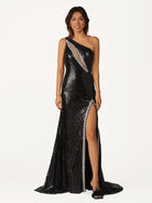 Tove | Orange One Sholder Sequins Mermaid Prom Dresses with Slit - KissProm