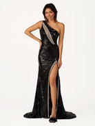 Tove | Orange One Sholder Sequins Mermaid Prom Dresses with Slit - KissProm