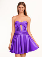 Tricia | A - line Strapless Fuchsia Pleated Homecoming Dress with Keyhole - KissProm