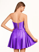 Tricia | A - line Strapless Fuchsia Pleated Homecoming Dress with Keyhole - KissProm