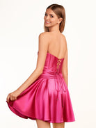 Tricia | A - line Strapless Fuchsia Pleated Homecoming Dress with Keyhole - KissProm