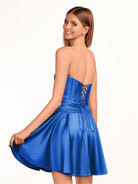 Tricia | A - line Strapless Fuchsia Pleated Homecoming Dress with Keyhole - KissProm