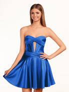 Tricia | A - line Strapless Fuchsia Pleated Homecoming Dress with Keyhole - KissProm