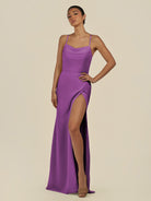 KissDress-Unity Amethyst Sheath Spaghetti Straps Chiffon Ruched Long Bridesmaid Dress