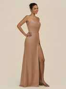 KissDress-Unity Bronzer Sheath Spaghetti Straps Chiffon Ruched Long Bridesmaid Dress