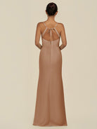 KissDress-Unity Bronzer Sheath Spaghetti Straps Chiffon Ruched Long Bridesmaid Dress