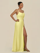 KissDress-Unity Buttercup Sheath Spaghetti Straps Chiffon Ruched Long Bridesmaid Dress