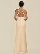 KissDress-Unity Champagne Sheath Spaghetti Straps Chiffon Ruched Long Bridesmaid Dress
