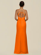 KissDress-Unity Cinnamon Sheath Spaghetti Straps Chiffon Ruched Long Bridesmaid Dress
