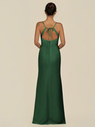 KissDress-Unity Dark Green Sheath Spaghetti Straps Chiffon Ruched Long Bridesmaid Dress