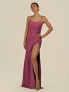 KissDress-Unity Desert Rose Sheath Spaghetti Straps Chiffon Ruched Long Bridesmaid Dress