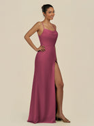KissDress-Unity Desert Rose Sheath Spaghetti Straps Chiffon Ruched Long Bridesmaid Dress