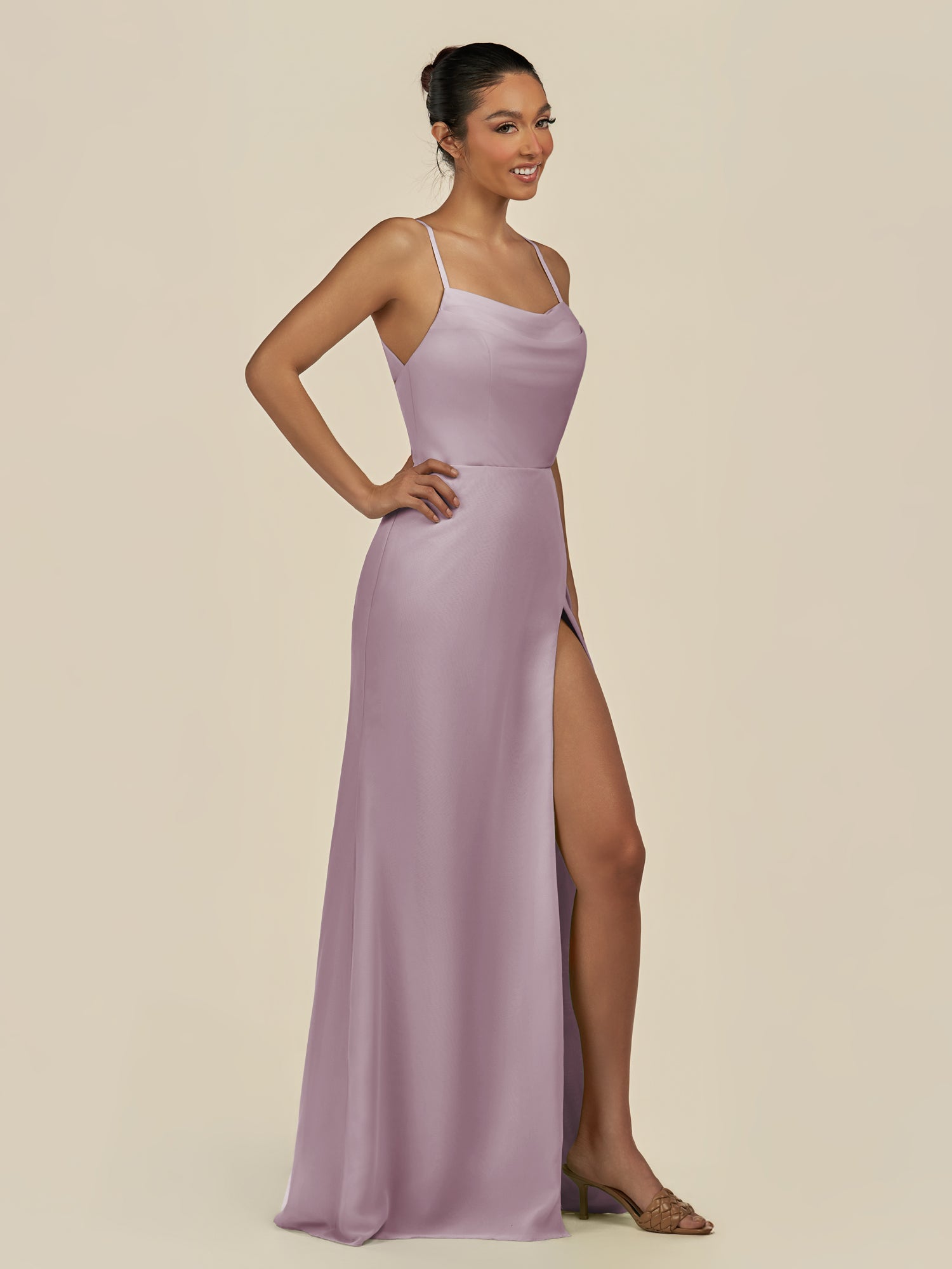 KissDress-Unity Dusk Sheath Spaghetti Straps Chiffon Ruched Long Bridesmaid Dress