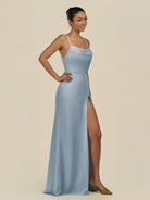 KissDress-Unity Dusty Blue Sheath Spaghetti Straps Chiffon Ruched Long Bridesmaid Dress