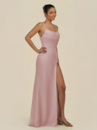 KissDress-Unity Dusty Rose Sheath Spaghetti Straps Chiffon Ruched Long Bridesmaid Dress