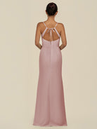 KissDress-Unity Dusty Rose Sheath Spaghetti Straps Chiffon Ruched Long Bridesmaid Dress