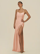 KissDress-Unity English Rose Sheath Spaghetti Straps Chiffon Ruched Long Bridesmaid Dress