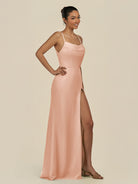 KissDress-Unity English Rose Sheath Spaghetti Straps Chiffon Ruched Long Bridesmaid Dress