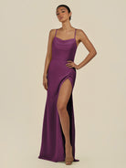 KissDress-Unity Fig Sheath Spaghetti Straps Chiffon Ruched Long Bridesmaid Dress