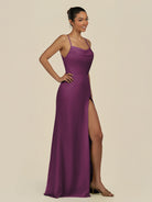 KissDress-Unity Fig Sheath Spaghetti Straps Chiffon Ruched Long Bridesmaid Dress