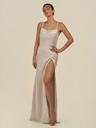 KissDress-Unity Frost Sheath Spaghetti Straps Chiffon Ruched Long Bridesmaid Dress