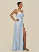 KissDress-Unity Ice Sheath Spaghetti Straps Chiffon Ruched Long Bridesmaid Dress