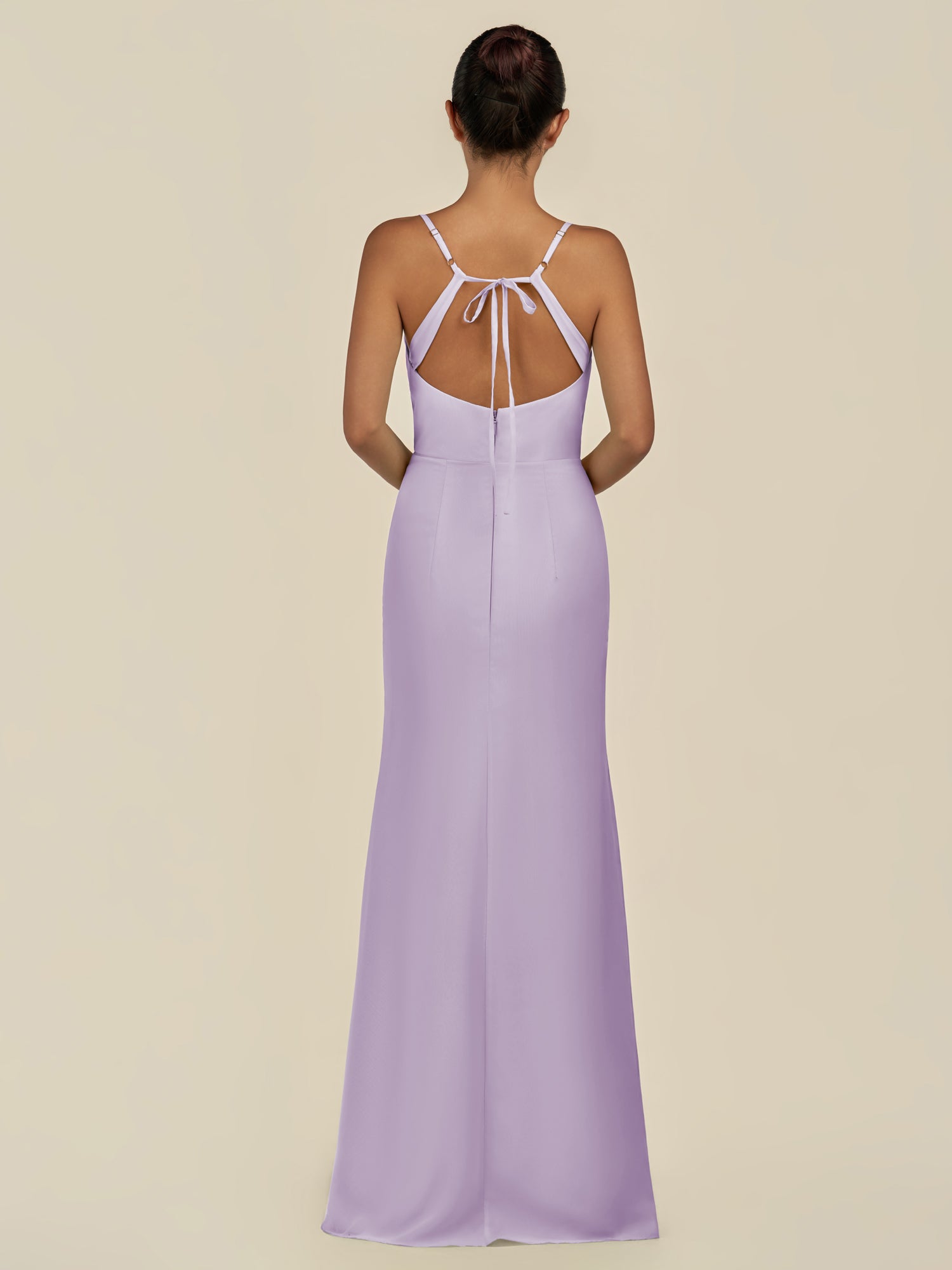 KissDress-Unity Lavender Sheath Spaghetti Straps Chiffon Ruched Long Bridesmaid Dress