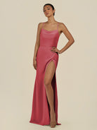 KissDress-Unity Merlot Sheath Spaghetti Straps Chiffon Ruched Long Bridesmaid Dress