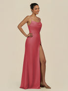 KissDress-Unity Merlot Sheath Spaghetti Straps Chiffon Ruched Long Bridesmaid Dress
