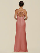 KissDress-Unity Mulberry Sheath Spaghetti Straps Chiffon Ruched Long Bridesmaid Dress