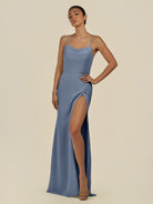 KissDress-Unity Neptune Sheath Spaghetti Straps Chiffon Ruched Long Bridesmaid Dress