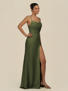 KissDress-Unity Olive Sheath Spaghetti Straps Chiffon Ruched Long Bridesmaid Dress