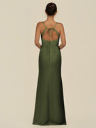KissDress-Unity Olive Sheath Spaghetti Straps Chiffon Ruched Long Bridesmaid Dress