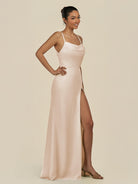 KissDress-Unity Pale Blush Sheath Spaghetti Straps Chiffon Ruched Long Bridesmaid Dress