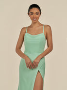 KissDress-Unity Pale Pistachio Sheath Spaghetti Straps Chiffon Ruched Long Bridesmaid Dress