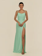 KissDress-Unity Pale Pistachio Sheath Spaghetti Straps Chiffon Ruched Long Bridesmaid Dress