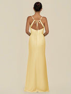 KissDress-Unity Pastel Yellow Sheath Spaghetti Straps Chiffon Ruched Long Bridesmaid Dress