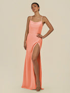 KissDress-Unity Rosette Sheath Spaghetti Straps Chiffon Ruched Long Bridesmaid Dress