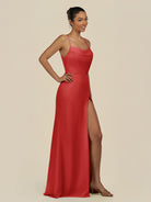 KissDress-Unity Ruby Red Sheath Spaghetti Straps Chiffon Ruched Long Bridesmaid Dress
