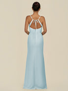 KissDress-Unity Sky Blue Sheath Spaghetti Straps Chiffon Ruched Long Bridesmaid Dress